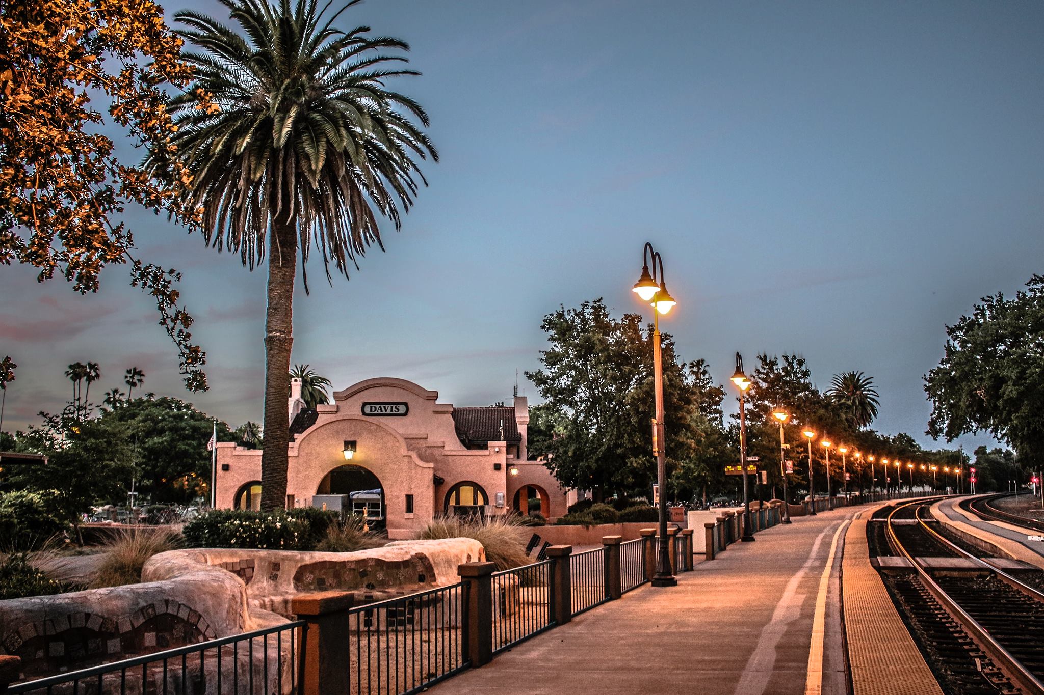 The Davis Amtrak station at 840 2nd Street, where Capitol Corridor trains arrive in downtown Davis